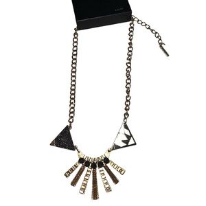 New Steve Madden Statement Necklace Gold Tone Black Steampunk Fashion Bold